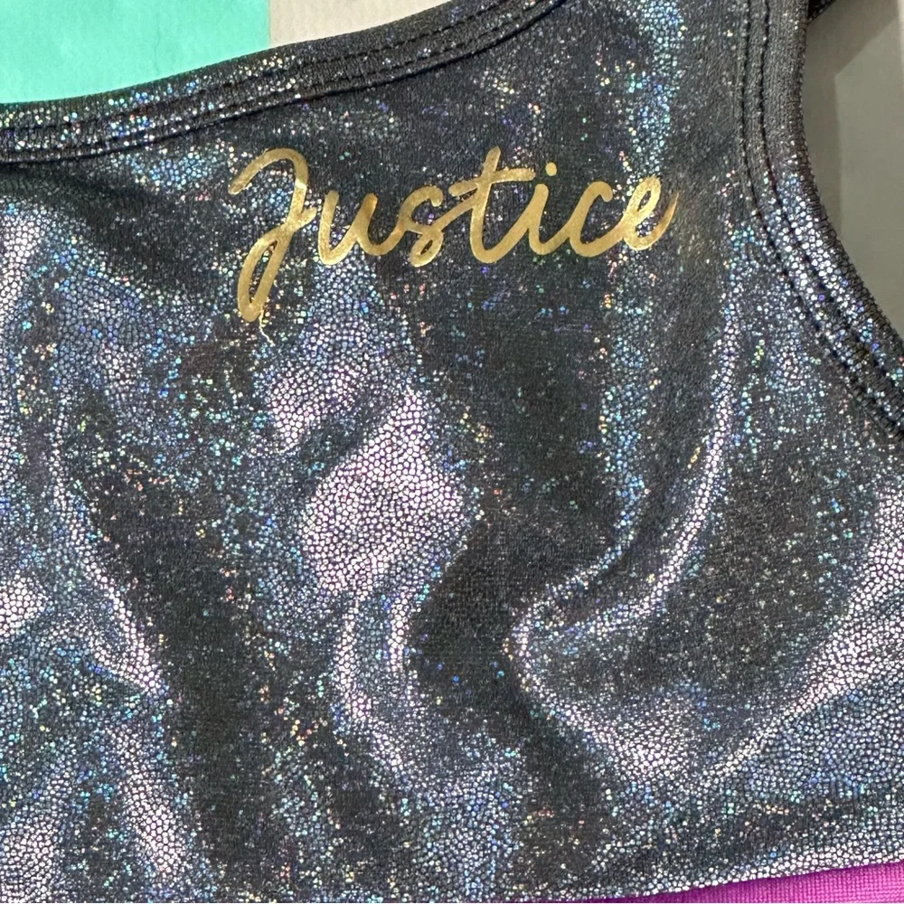 Justice Girls Ombre Gymnastics Leotard‎ Purple Blue Shimmer Strappy Back XS 5/6